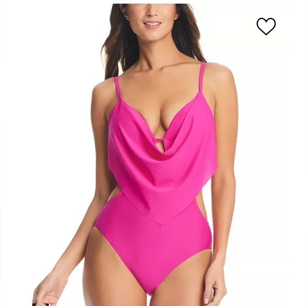 BAR III Jazzed Pink Solid Cowlneck One-Piece Swimsuit Monokini Womens NEW